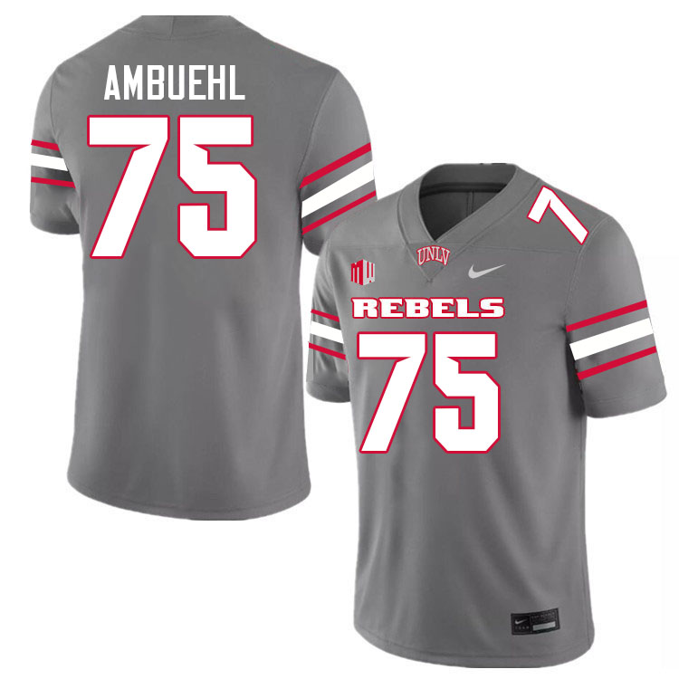 Men #75 Anton Ambuehl UNLV Rebels College Football Jerseys Stitched-Grey